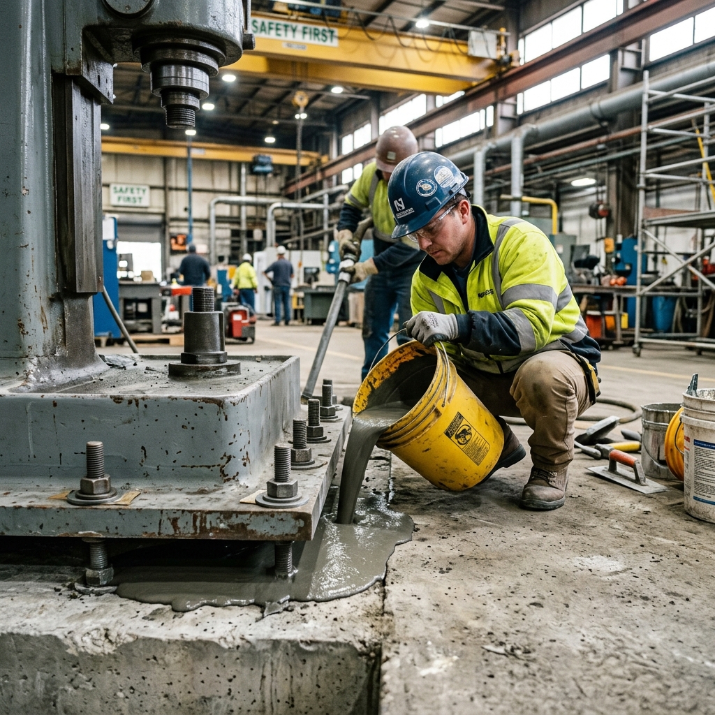 Industrial machine foundation grouting